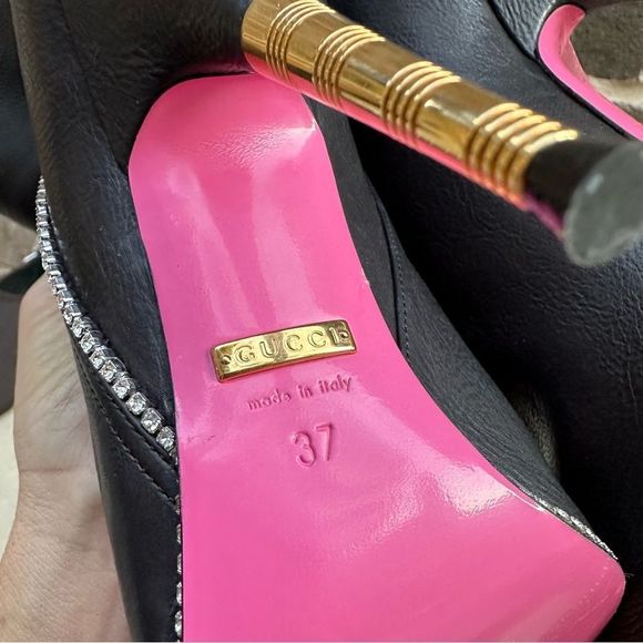 Gucci Black Heeled Boots with Gold Accents - Picture 8 of 9